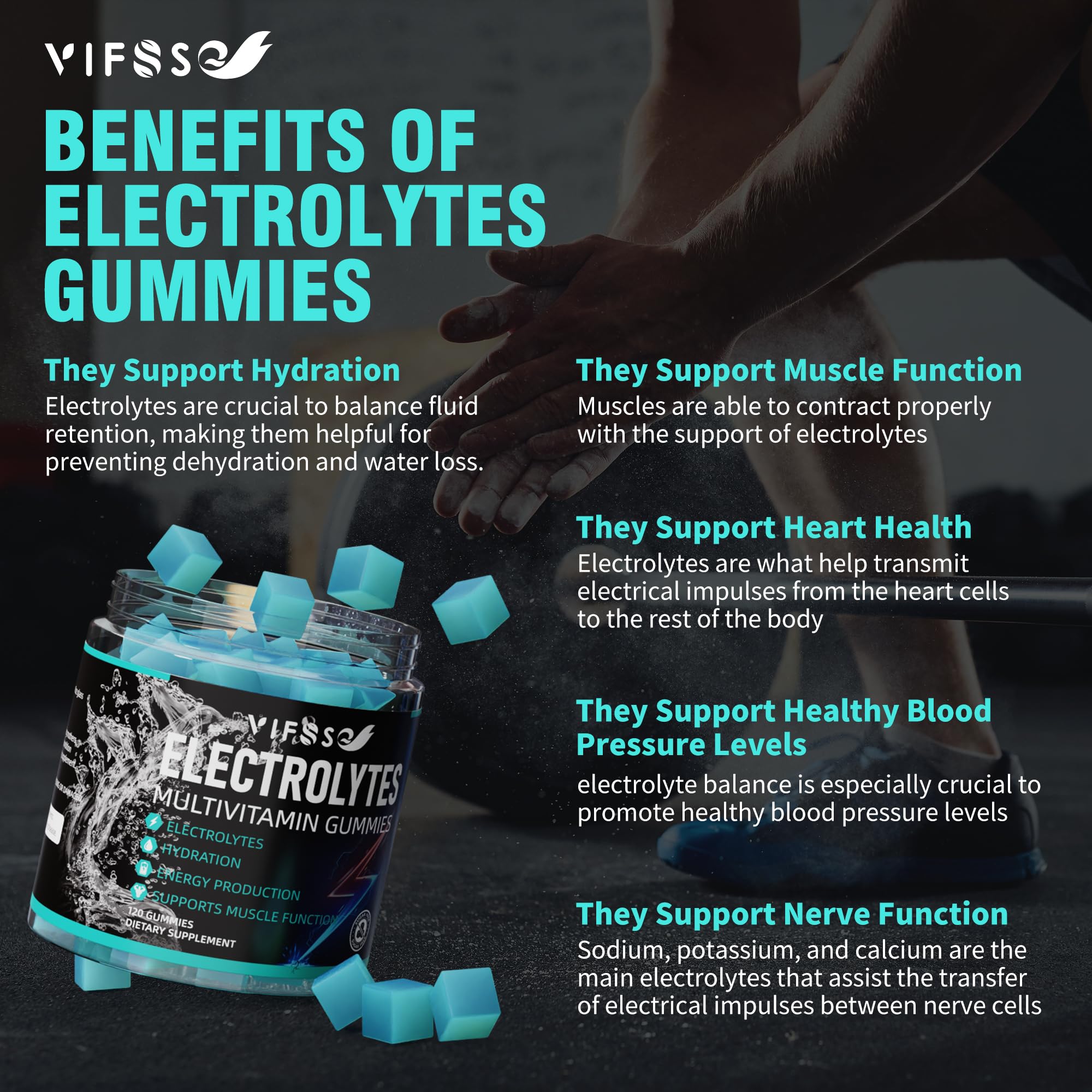 VIFSSG electrolytes gummies blue raspberry serving for pre- or post-workout fueling