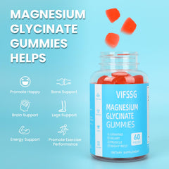 VIFSSG Magnesium Glycinate Gummies ingredients panel shows key minerals supporting daily wellness.
