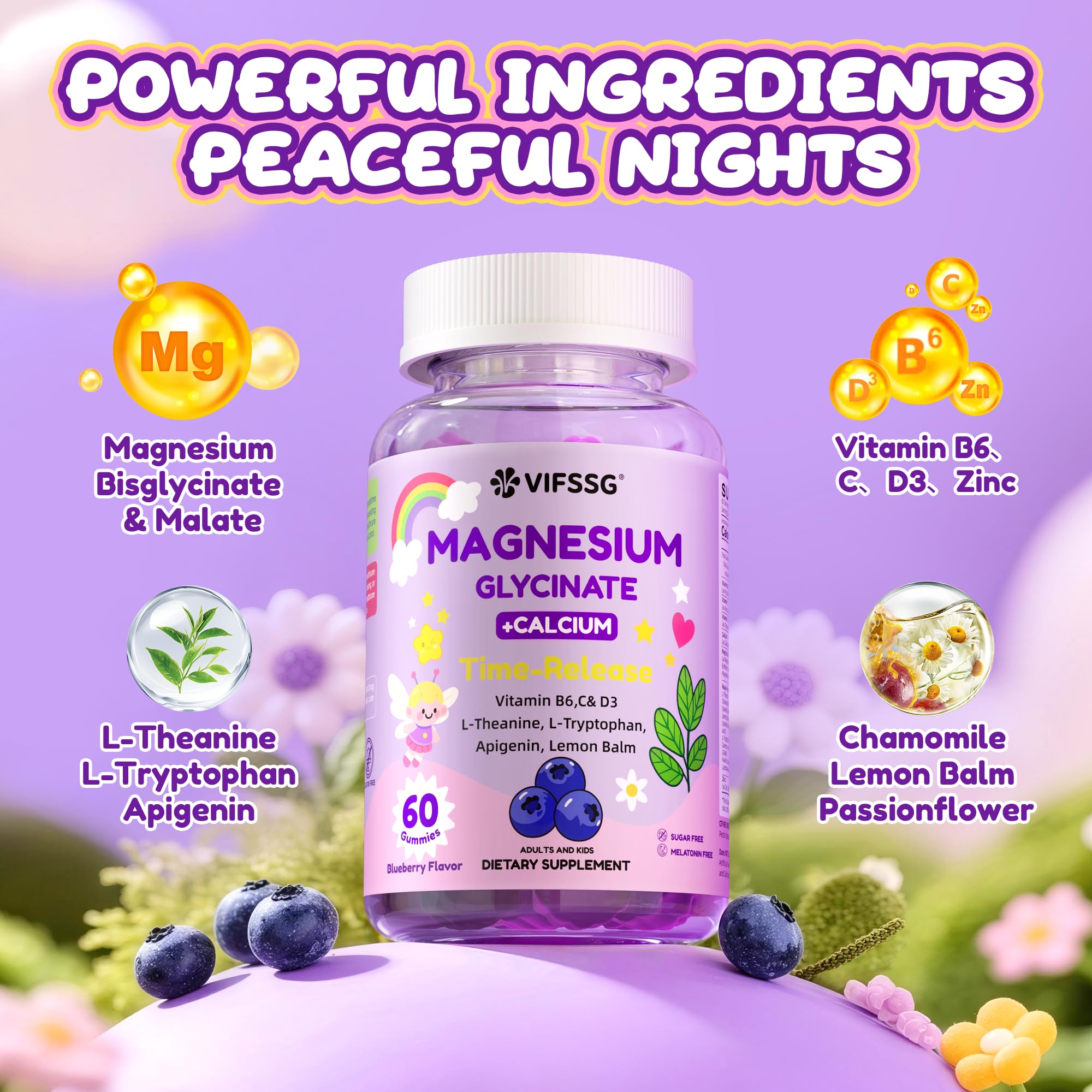 VIFSSG Magnesium Gummies blueberry kids dose closeup indicates supervised daily use