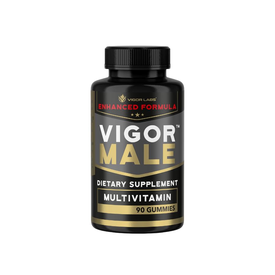 Vigor Labs' Vigor Male Multivitamin Gummies bottle front for daily vitality.