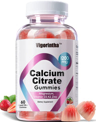 Vigorintha Calcium Citrate Gummies bottle showing convenient 1200mg calcium daily support.