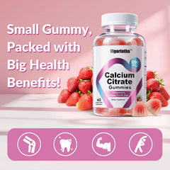 Vigorintha calcium citrate gummies packaging showcasing vegan gluten-free formula.