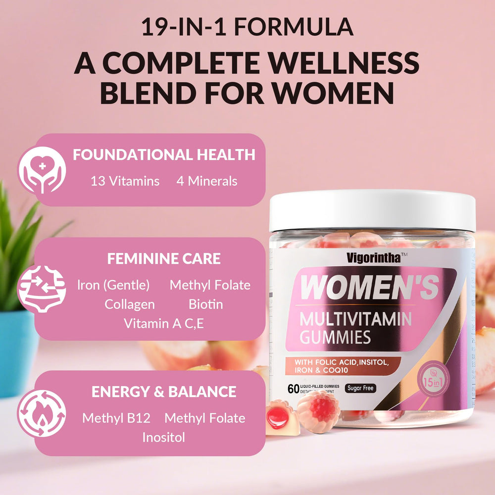 Vigorintha packaging label shows vegan, sugar-free formula and natural peach flavor.