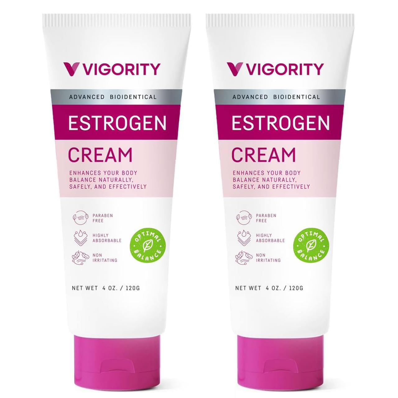 Vigority Estrogen Cream application showing a pea-size amount on skin for daily hydration