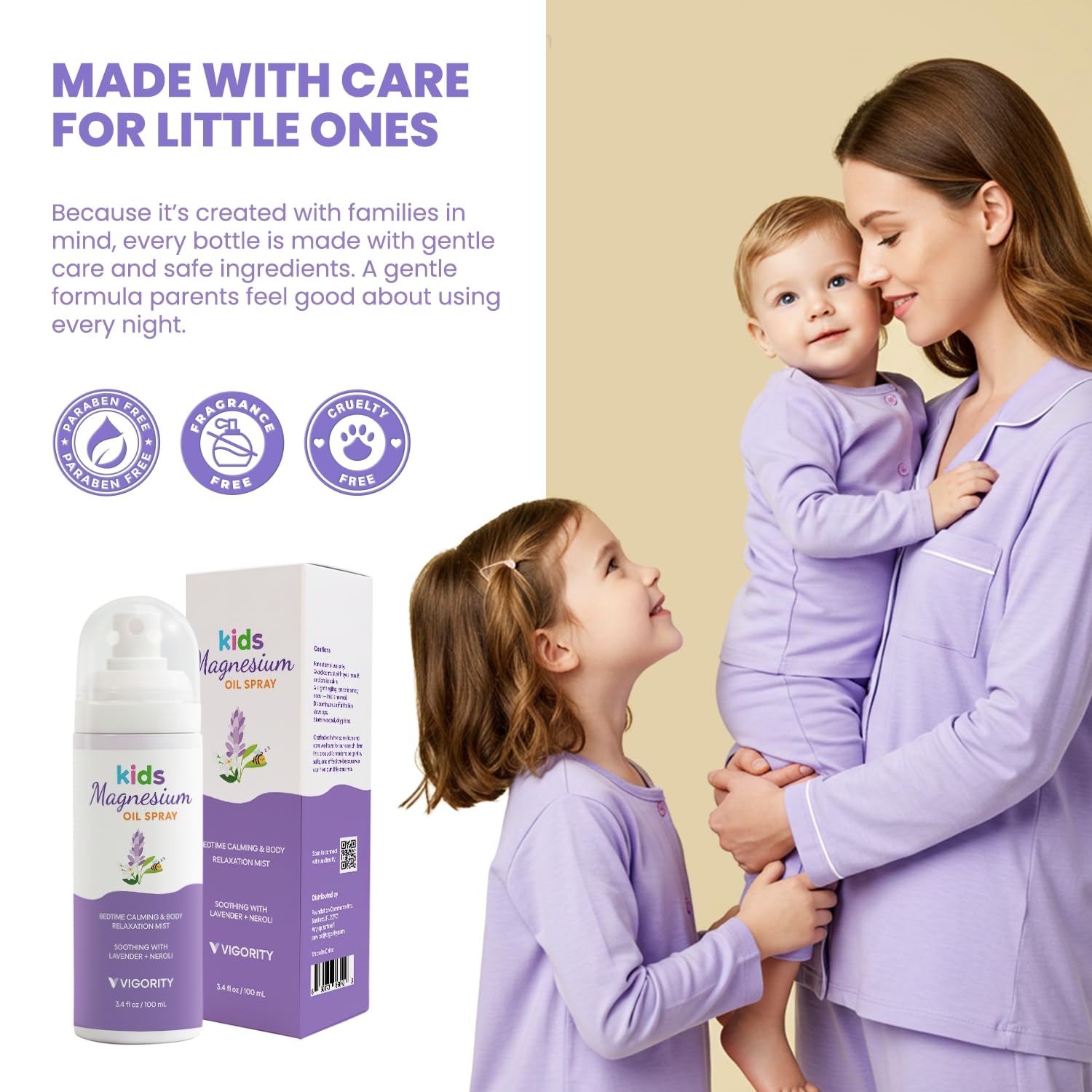 Vigority kid-friendly spray shown for sensitive skin use.