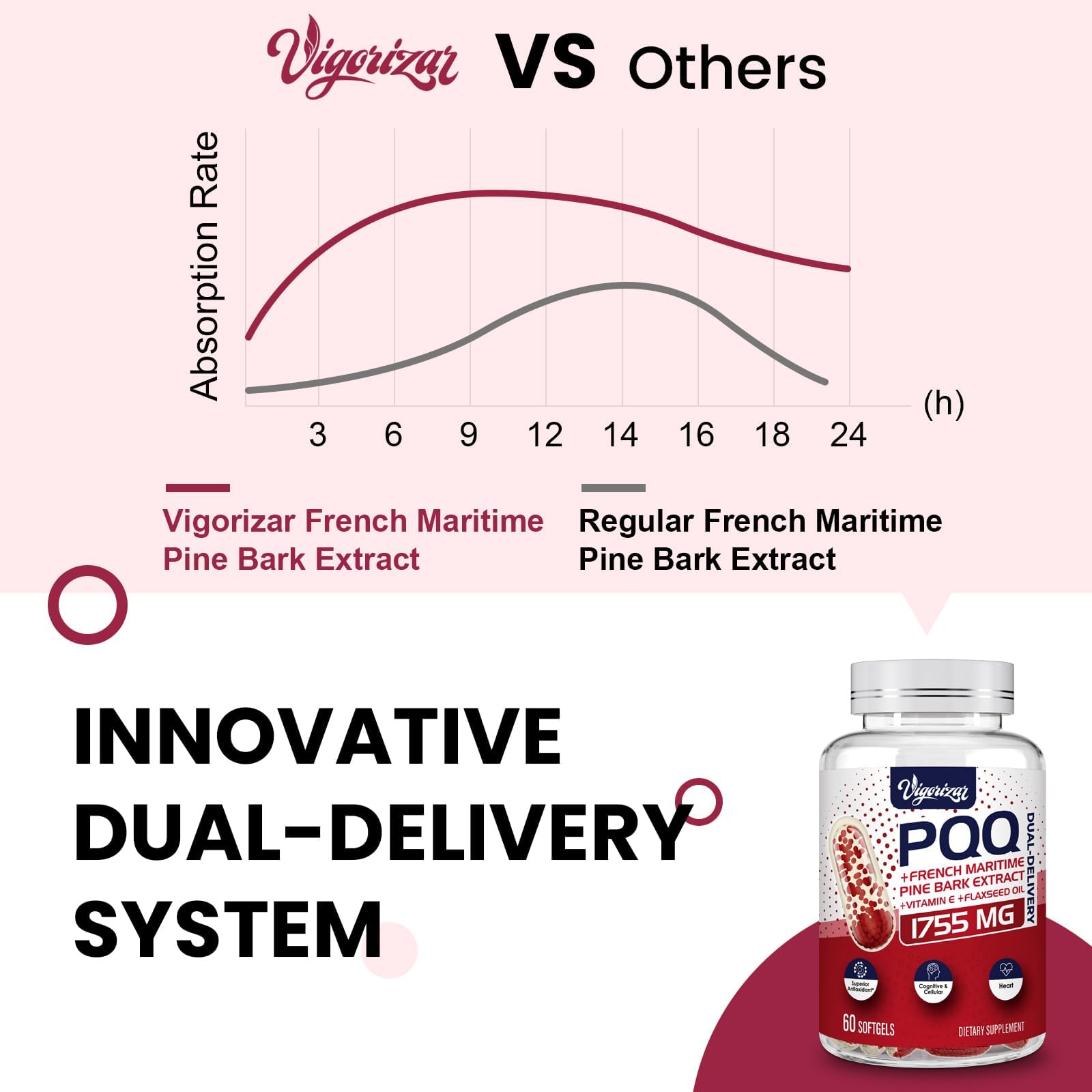 Vigorizar dual-delivery system infographic showing enhanced absorption potential.