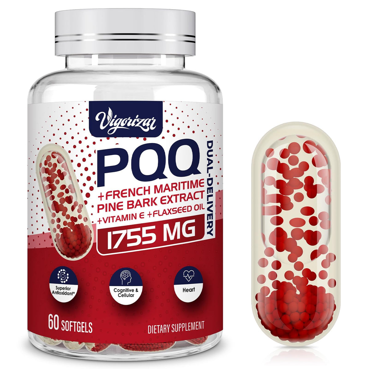 Vigorizar Pycnogeno bottle with pine bark extract label for antioxidant support.