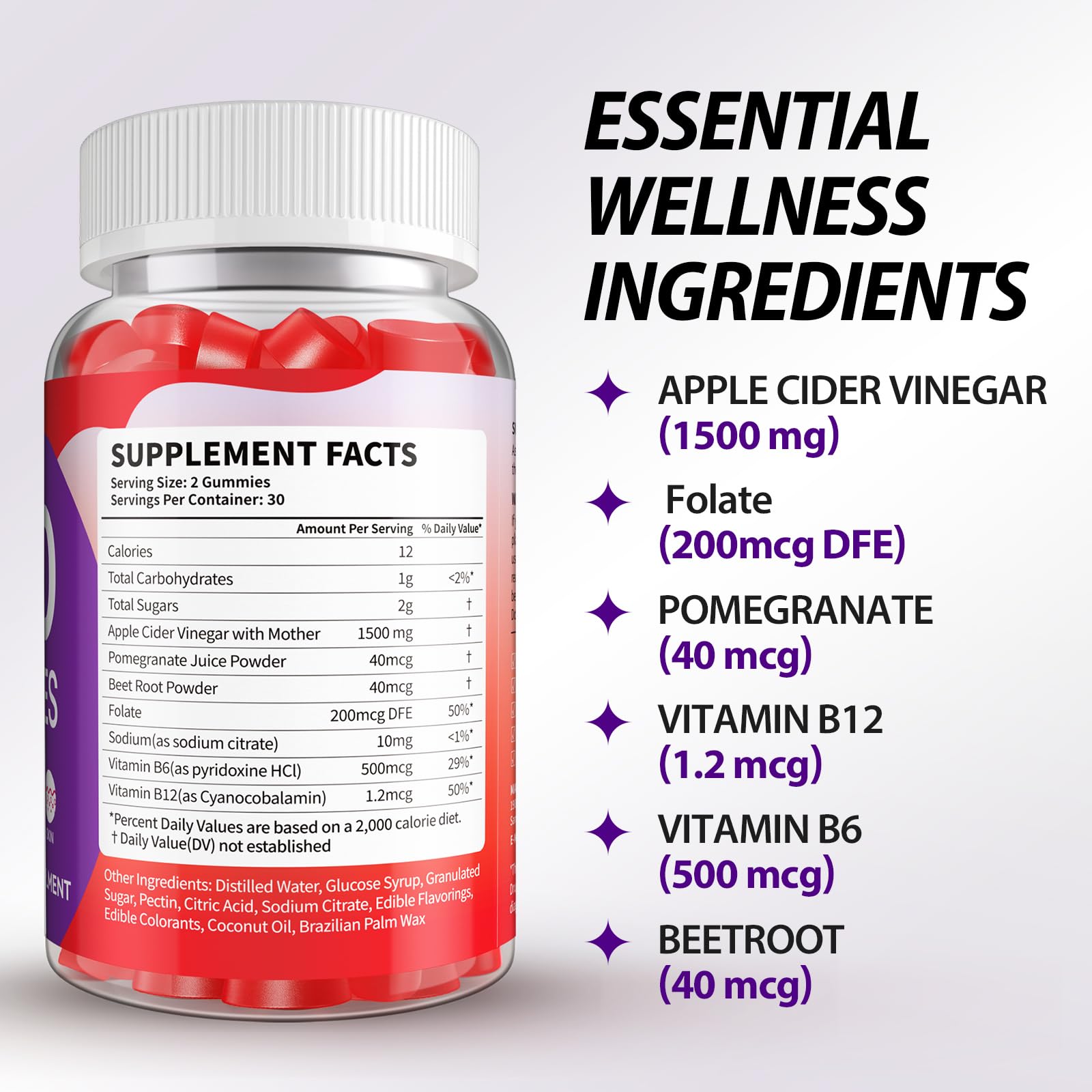 VIGUMYO Keto ACV Gummies bottle back label lists ingredients for wellness