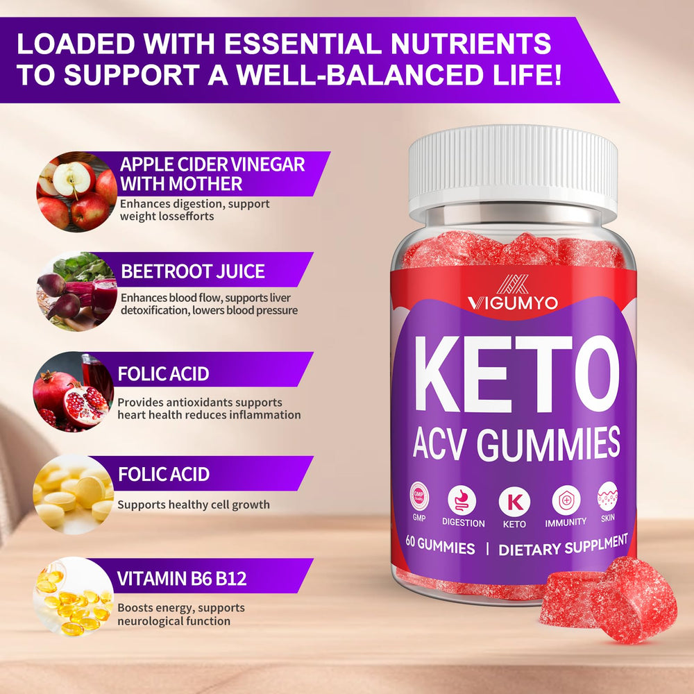 VIGUMYO Keto ACV Gummies close up, chewy texture and vibrant color