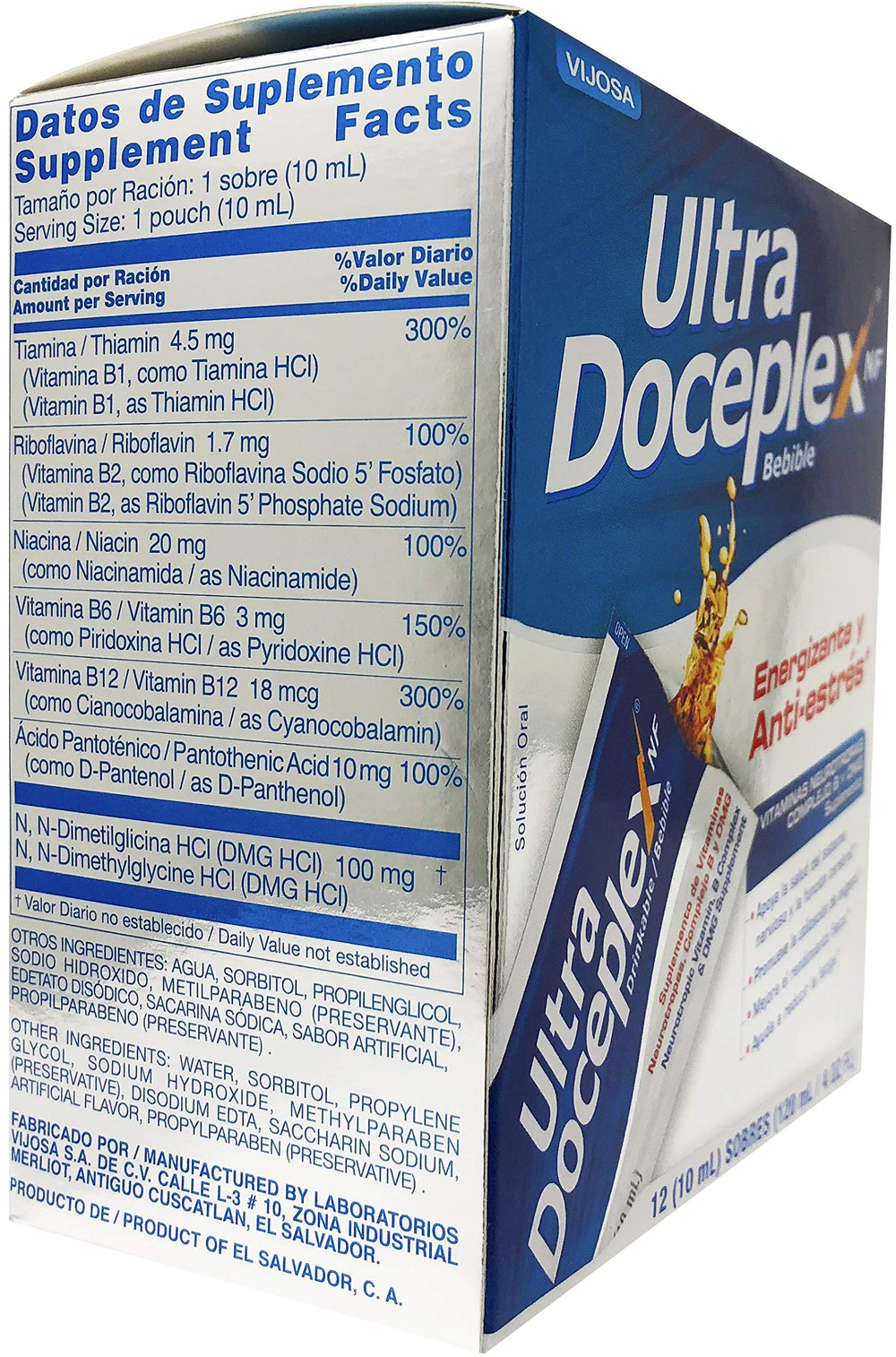 VIJOSA Ultra Doceplex Energía, etiqueta detallada con ingredientes clave.
