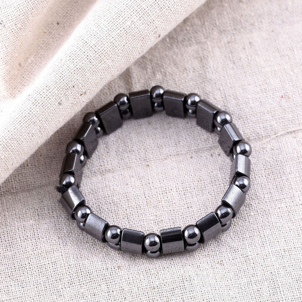 VIKI LYNN adjustable hematite bracelet fits comfortably with elastic stretch.
