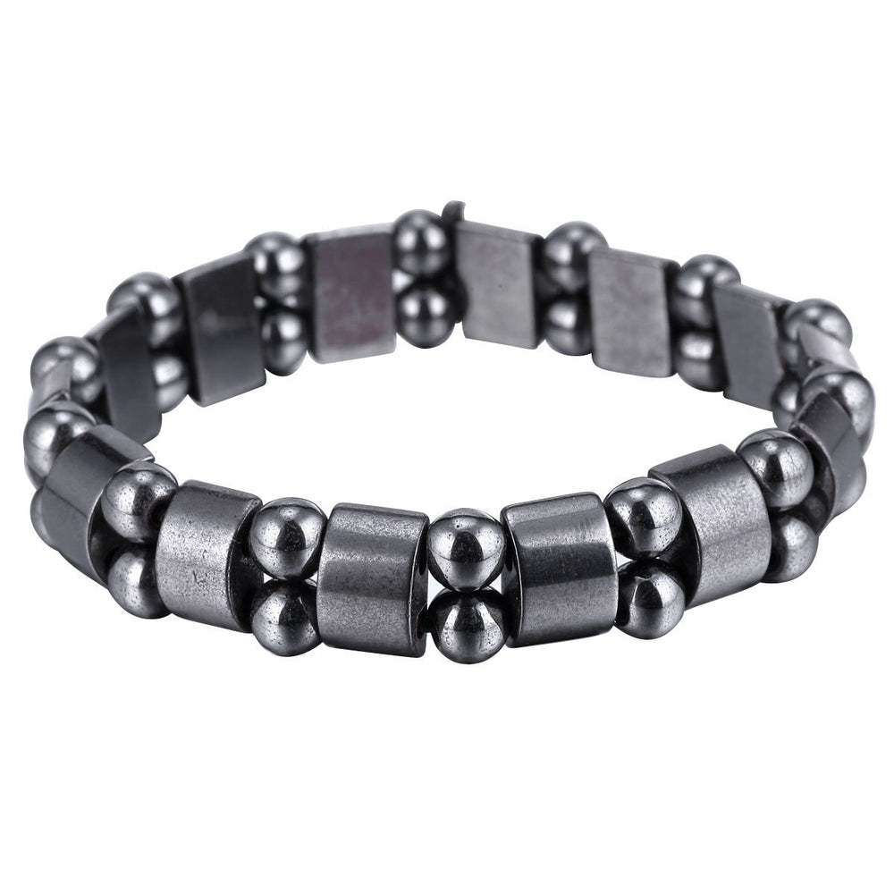 VIKI LYNN hematite magnetic bracelet closeup shows durable beads for daily wear.