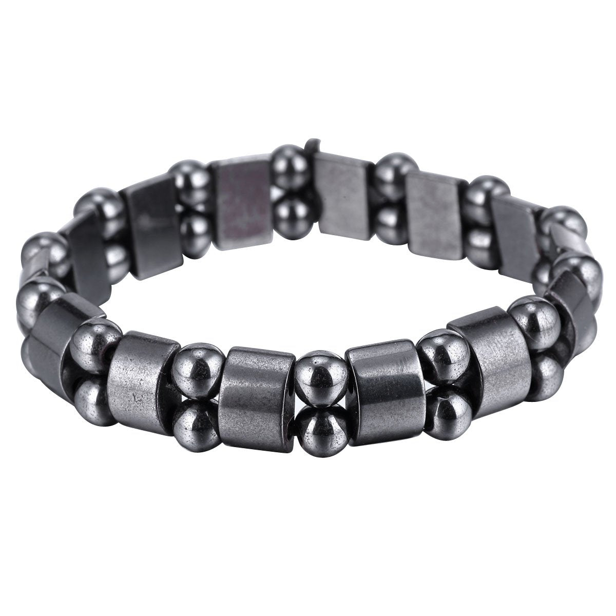 VIKI LYNN hematite magnetic bracelet closeup shows durable beads for daily wear.