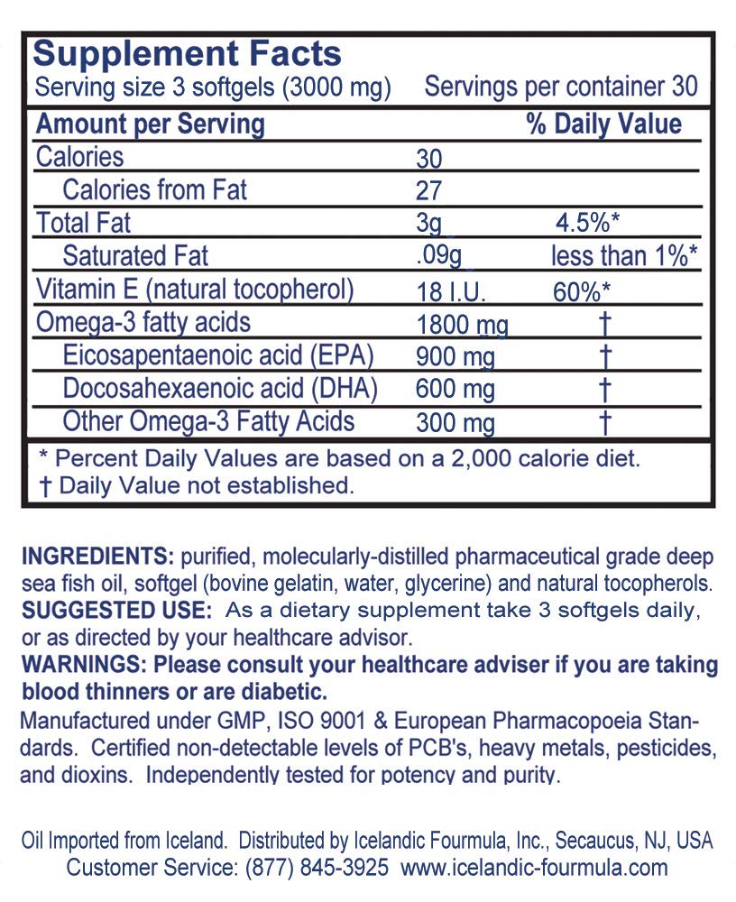 Viking Icelandic Fourmula label details emphasize purity and high EPA/DHA content