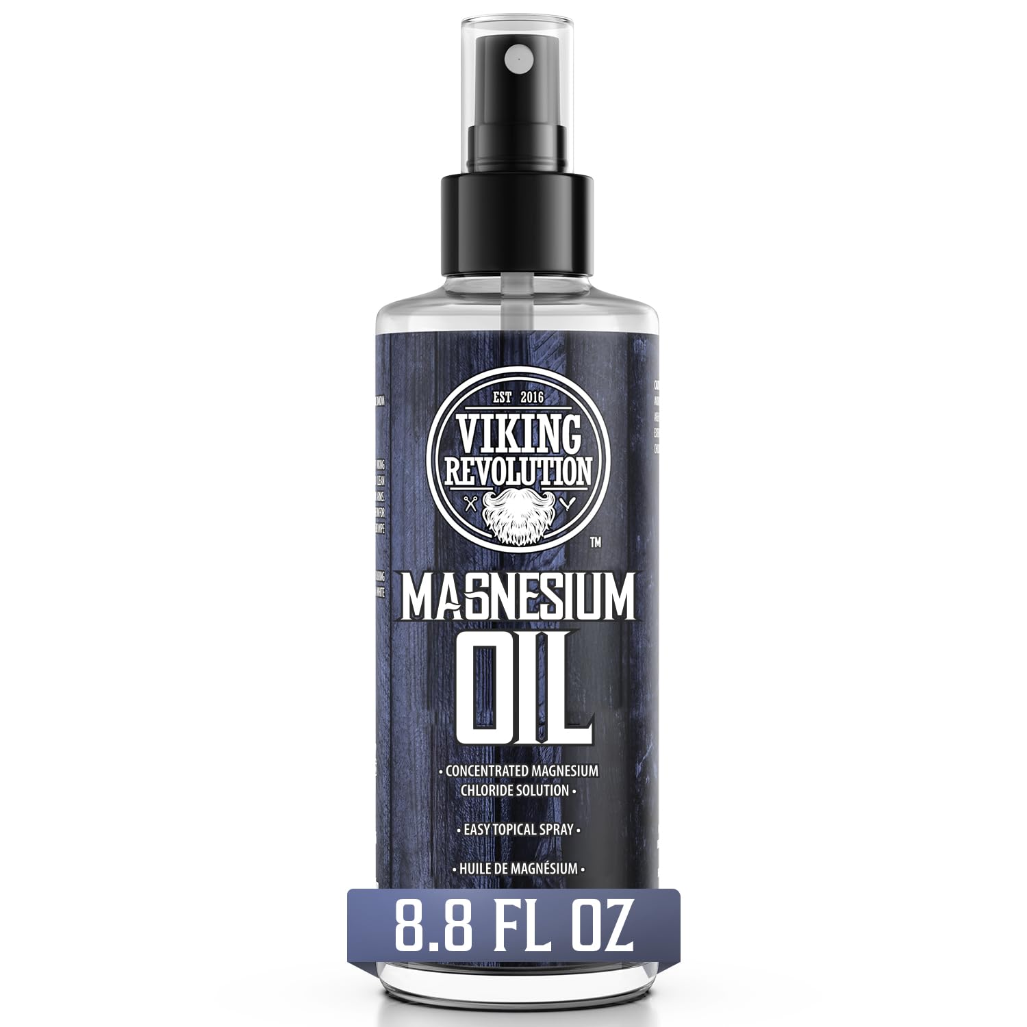 Viking Revolution Pure Magnesium Oil Spray showcasing unscented, quick-absorb formula for daily use.