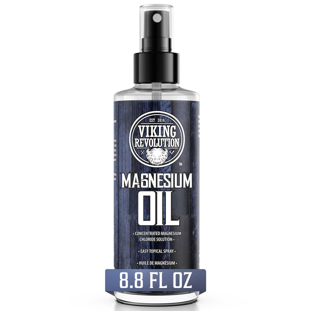 Viking Revolution Pure Magnesium Oil Spray showcasing unscented, quick-absorb formula for daily use.