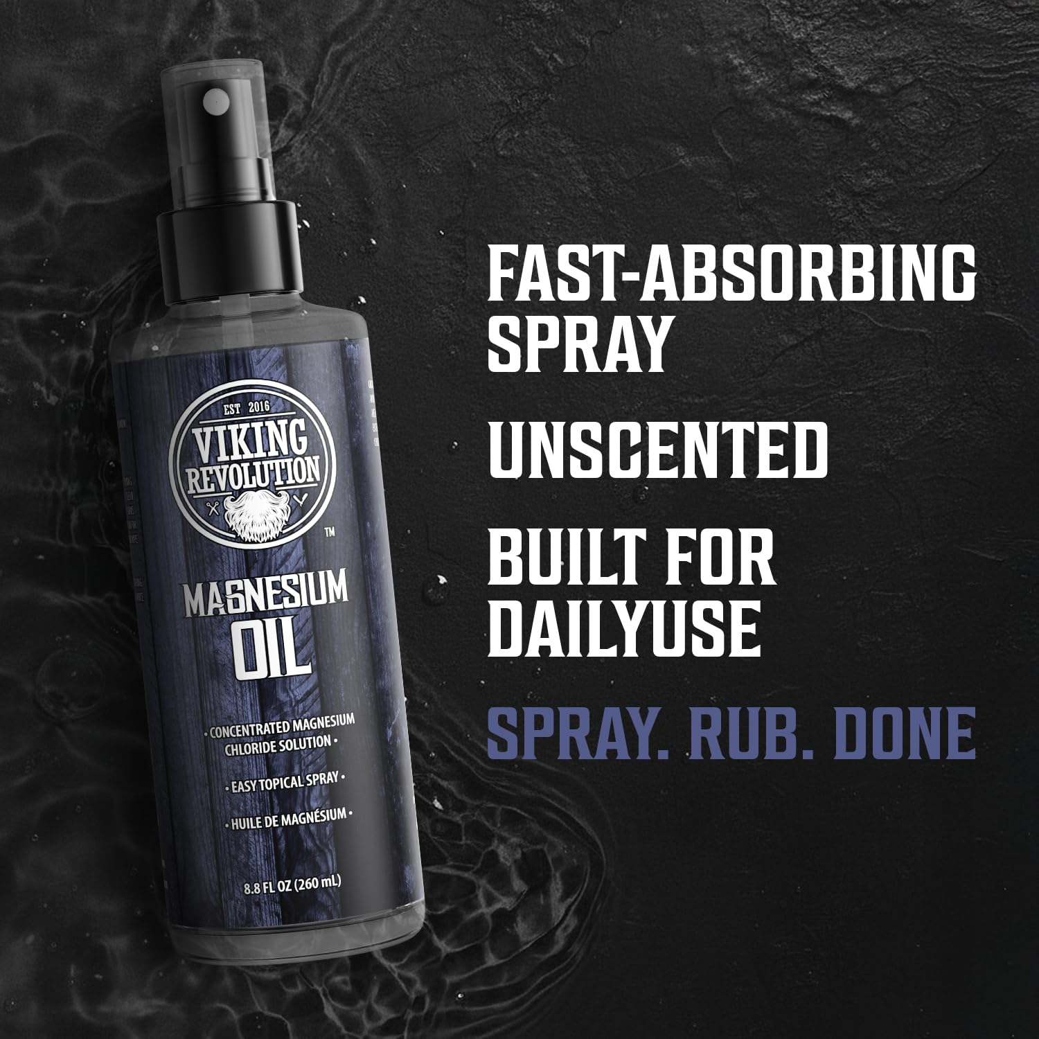 Viking Revolution magnesium oil spray demonstrates fast absorption and a non-greasy finish.