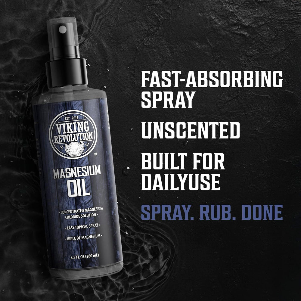 Viking Revolution magnesium oil spray demonstrates fast absorption and a non-greasy finish.