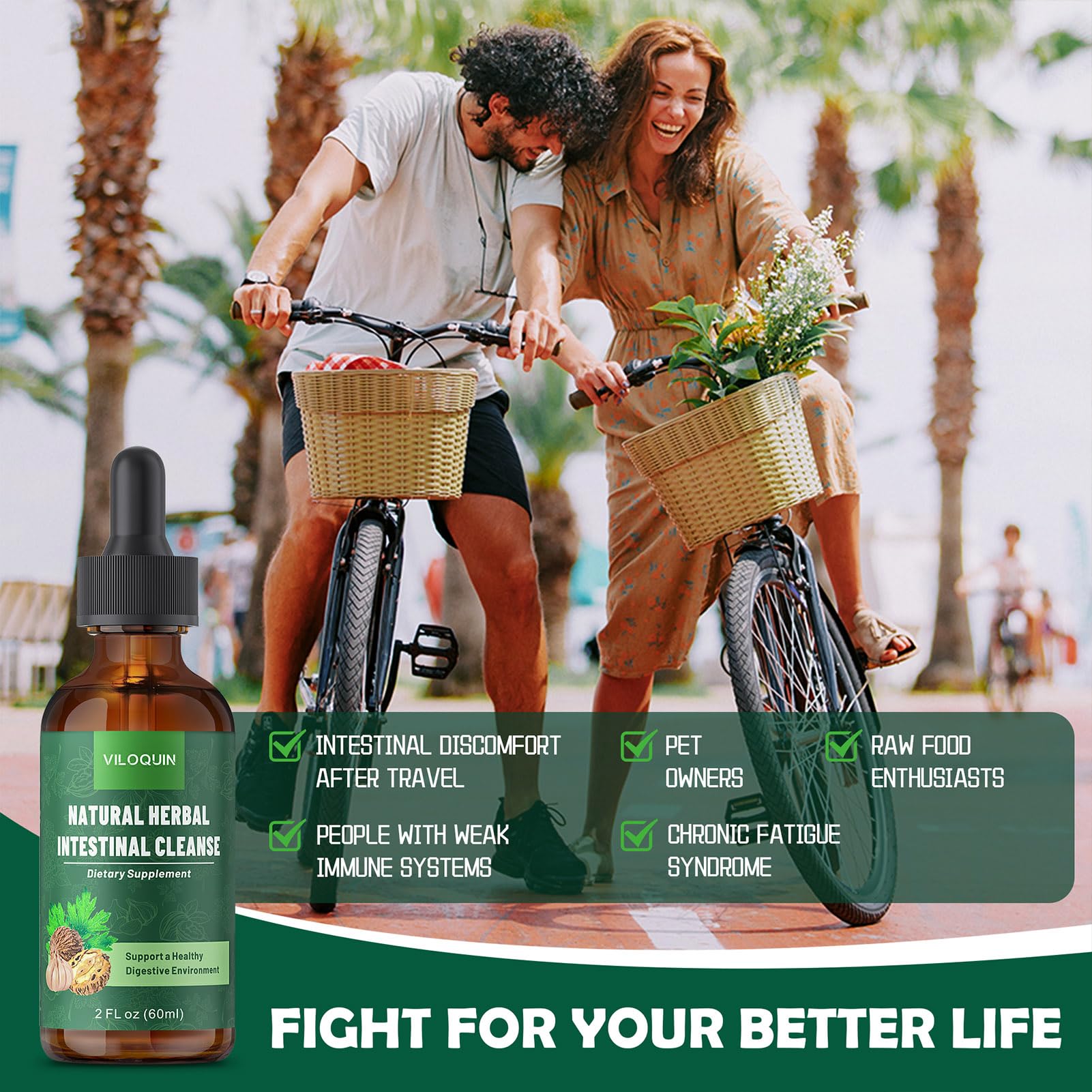 Viloquin Gut Cleanse bottle on kitchen counter for convenient use