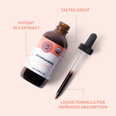 Vimergy Ashwagandha liquid label highlights 10x concentration for potent nightly routines.