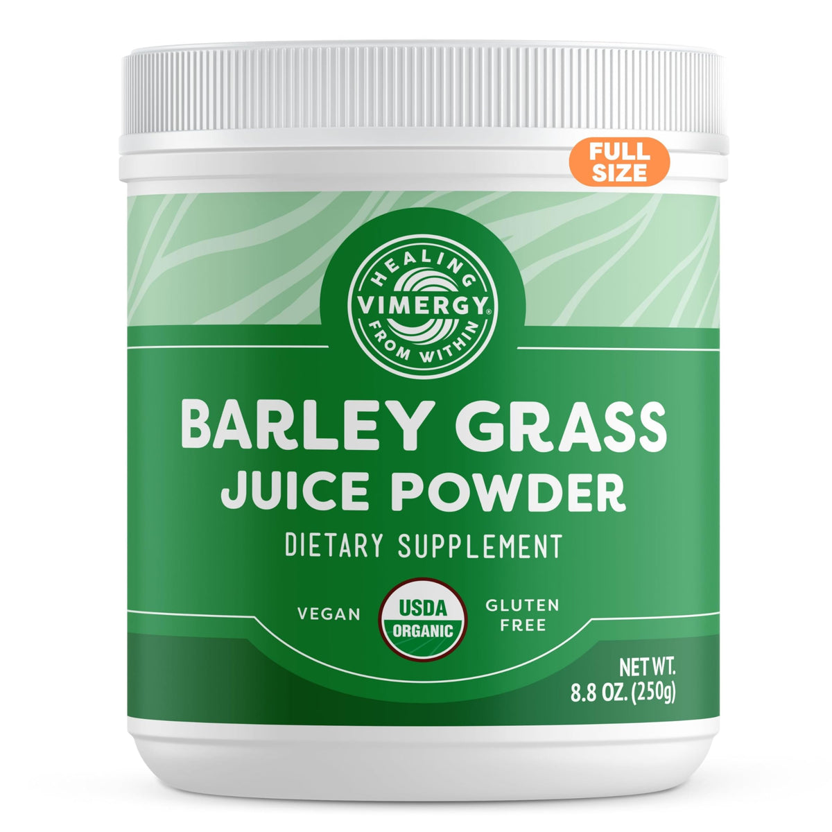 Vimergy barley grass juice powder bottle ready for daily greens boost