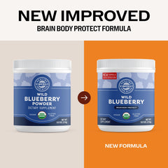 Vimergy Brain Body Protect scoop graphic emphasizing 80 wild blueberries per serving for antioxidant power