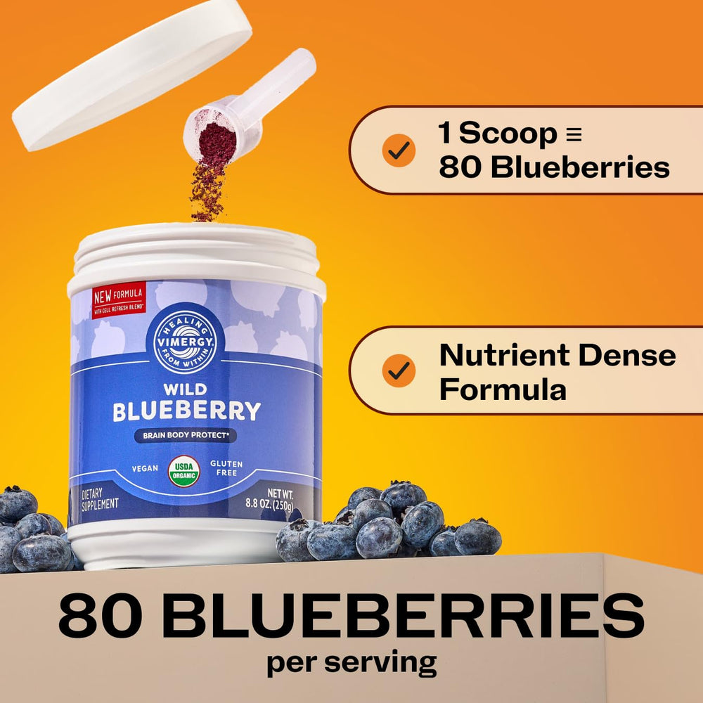 Vimergy Brain Body Protect serving suggestion with glass of water and berries