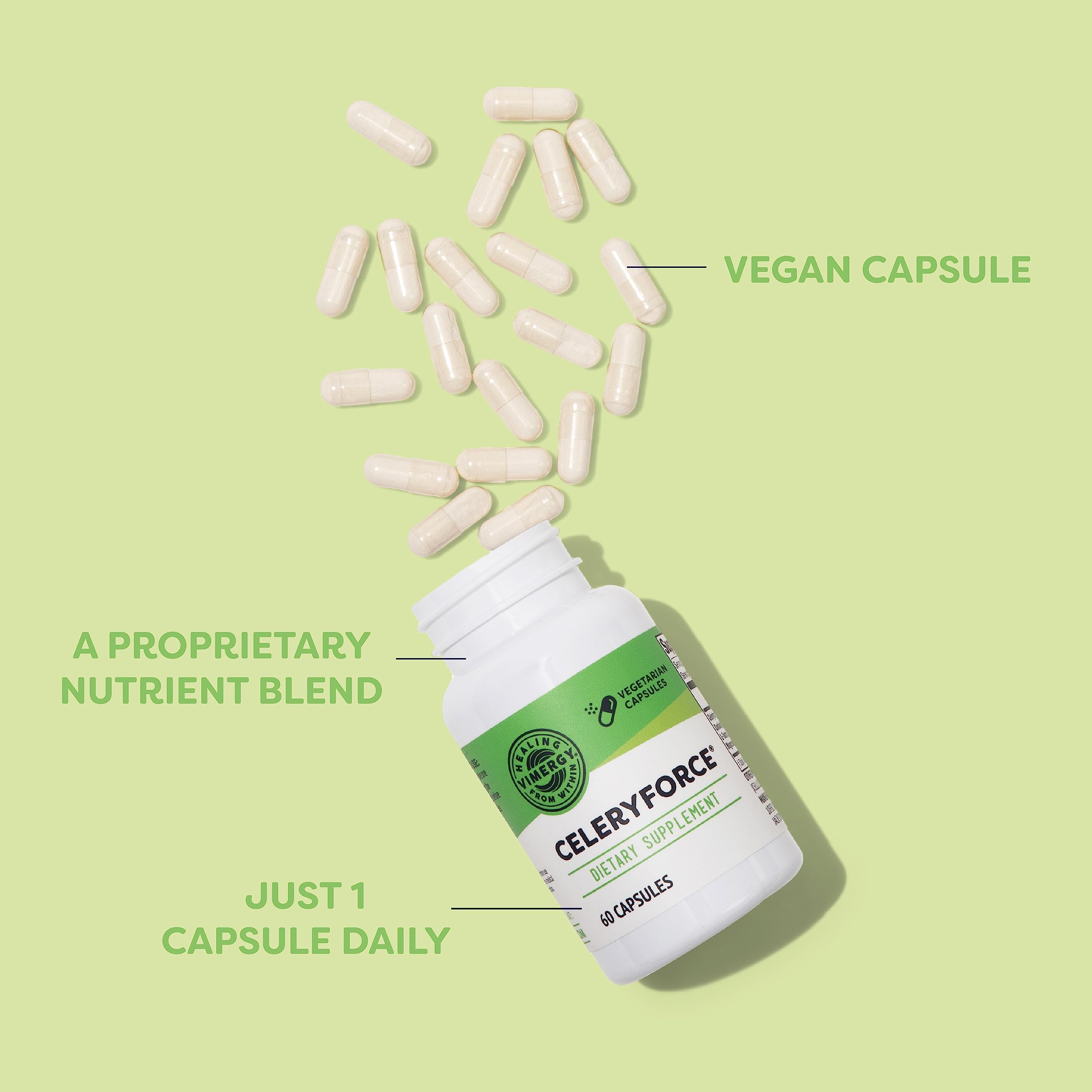 Vimergy Celeryforce label front showing kosher and gluten-free certifications