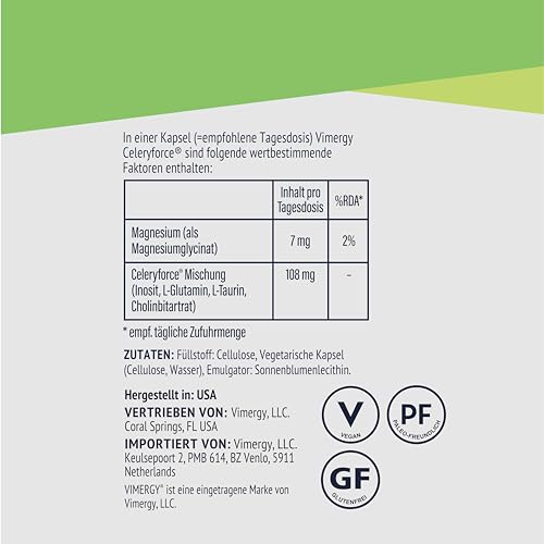 Vimergy Celeryforce packaging emphasizing clean, vegan and kosher standards