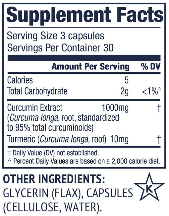 Vimergy Curcumin bottle label featuring turmeric blend for targeted support