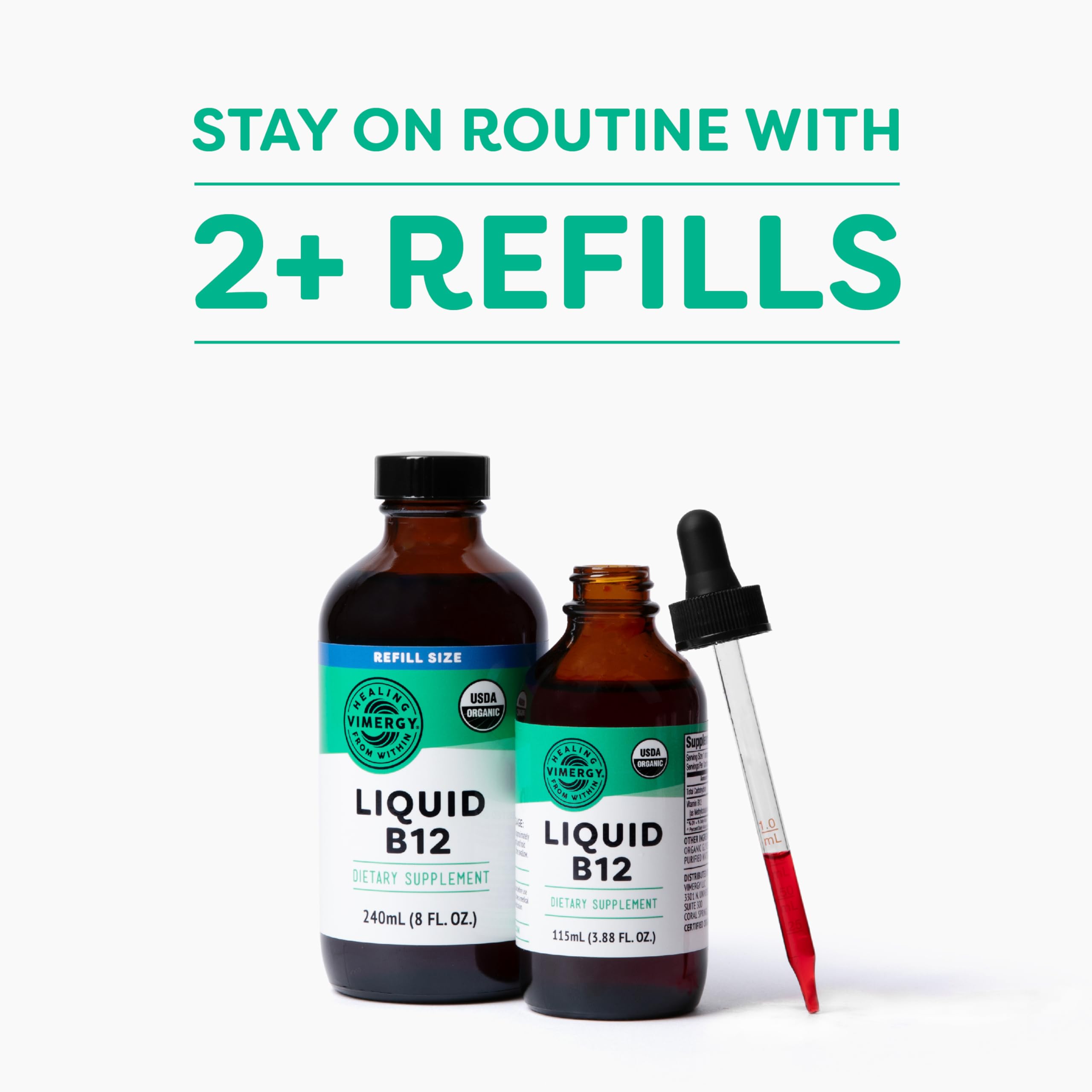 Vimergy Liquid B12 drops added to juice for easy intake