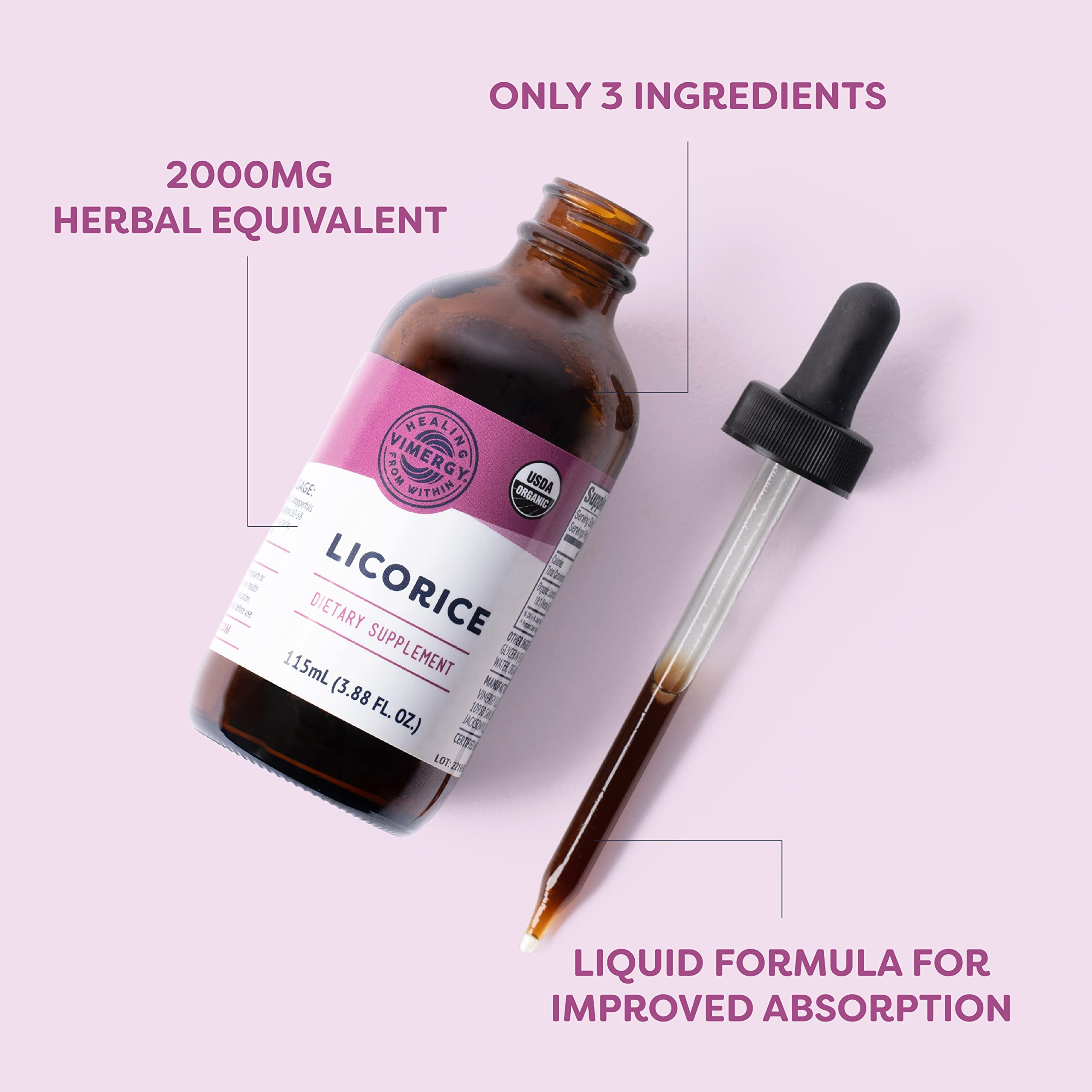 Pouring Vimergy Licorice liquid for fast absorption.