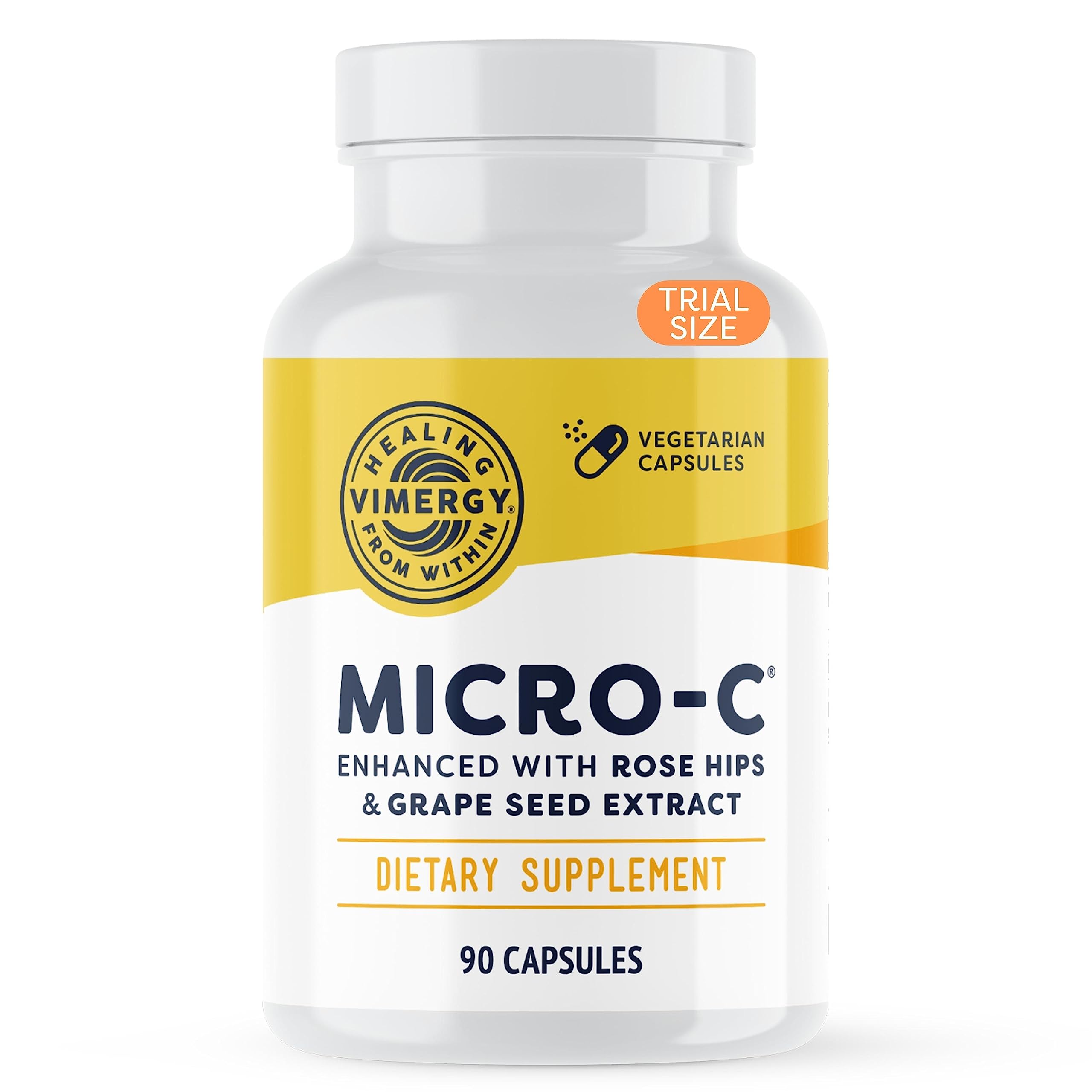 Vimergy Micro-C capsules travel-size bottle for convenient daily vitamin C