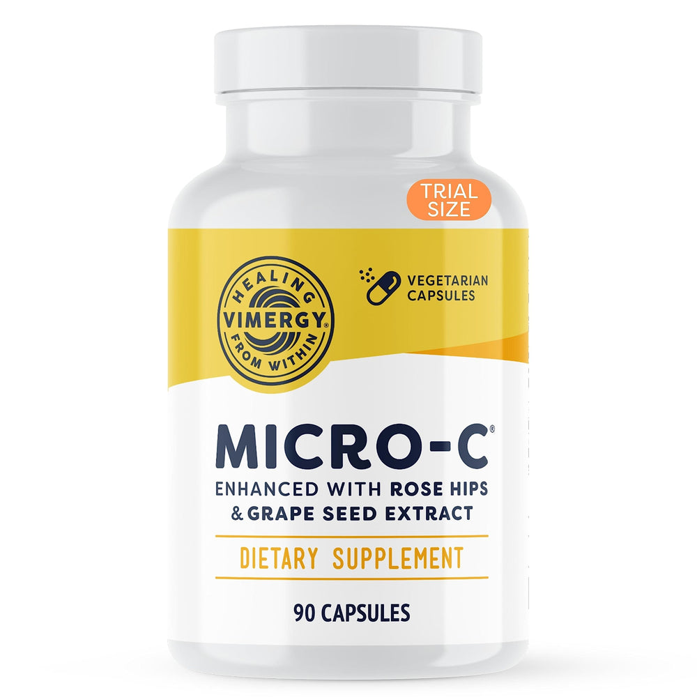 Vimergy Micro-C capsules travel-size bottle for convenient daily vitamin C