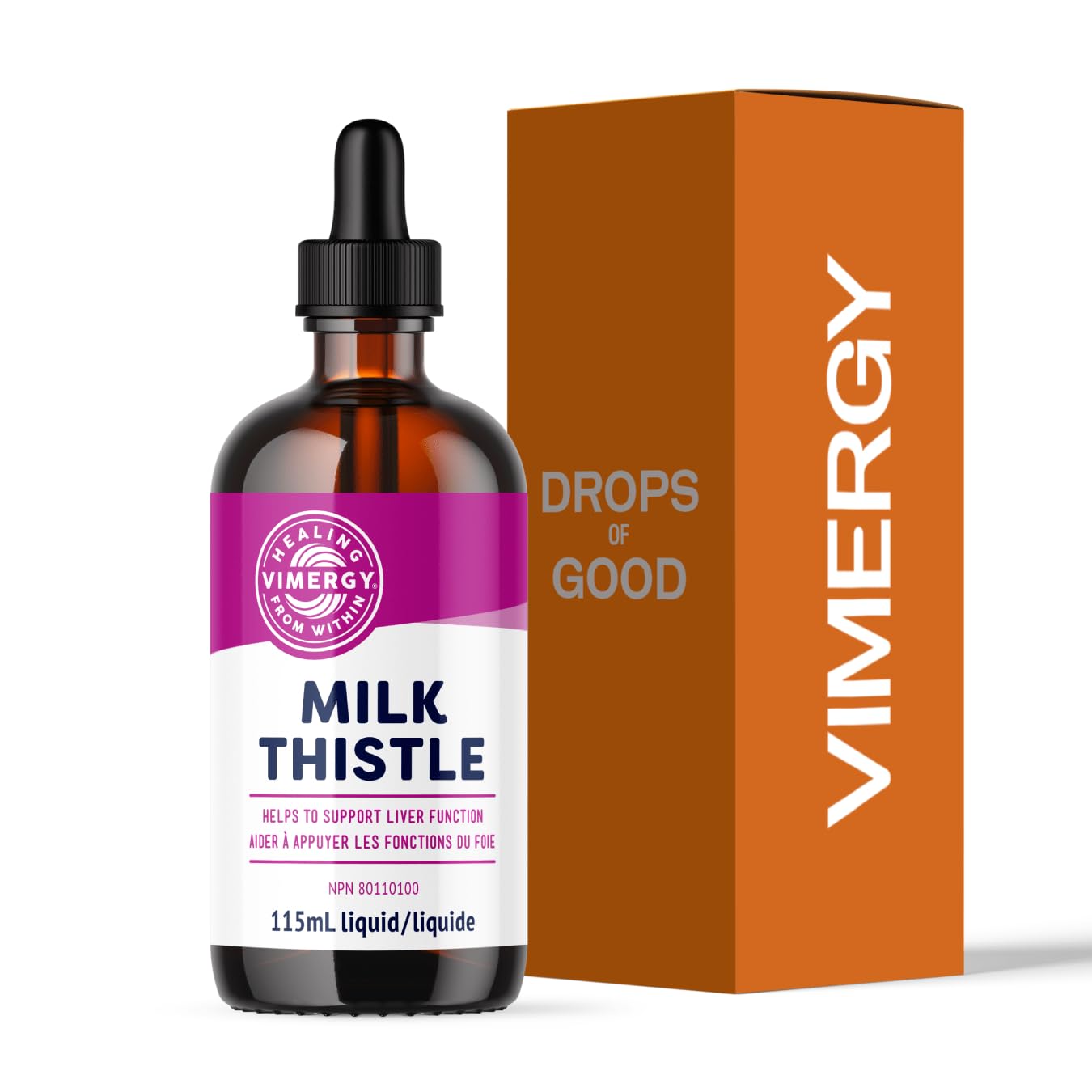 Vimergy Milk Thistle bottle label highlighting 20:1 concentration for daily liver support.