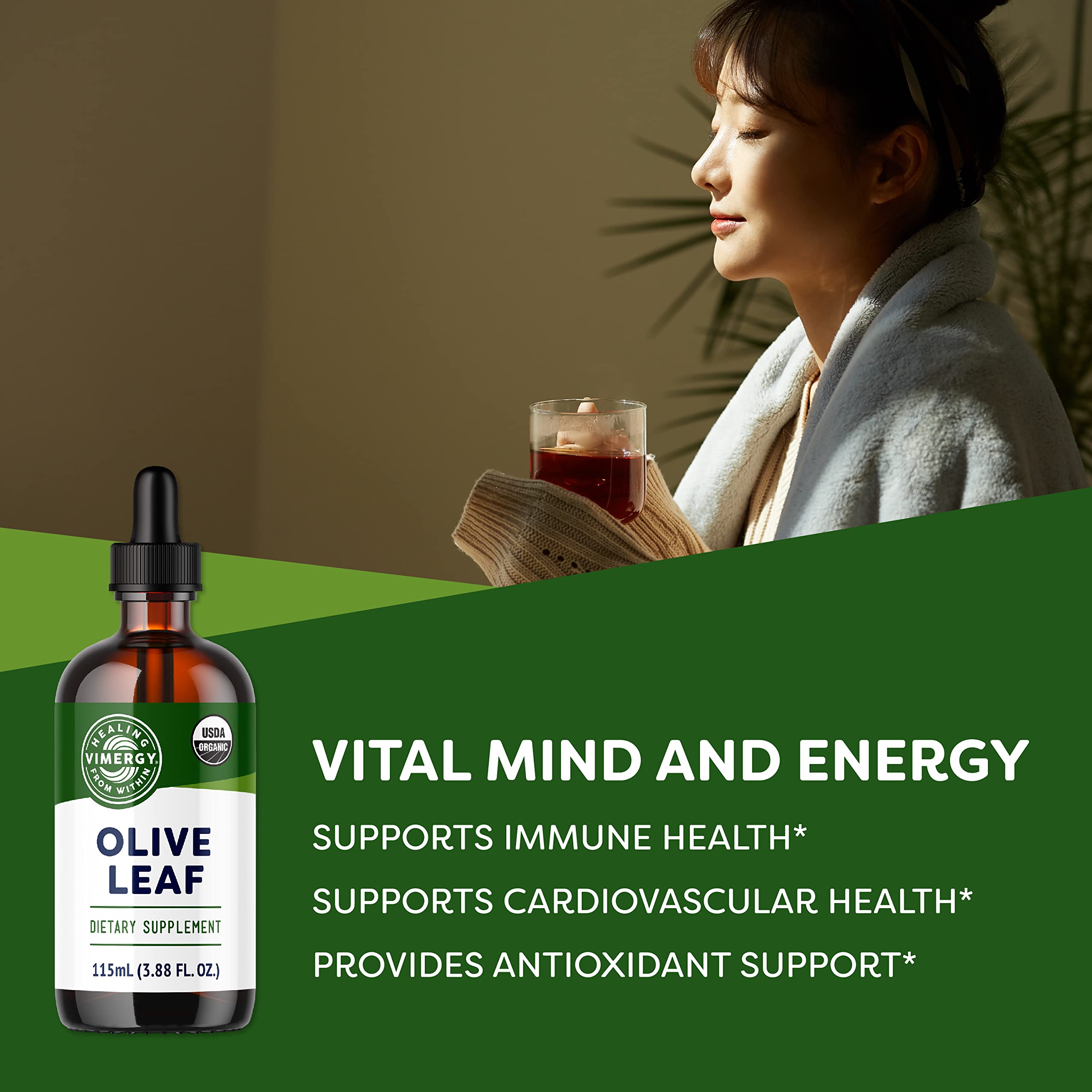 Vimergy Olive Leaf liquid drops close-up showing potency