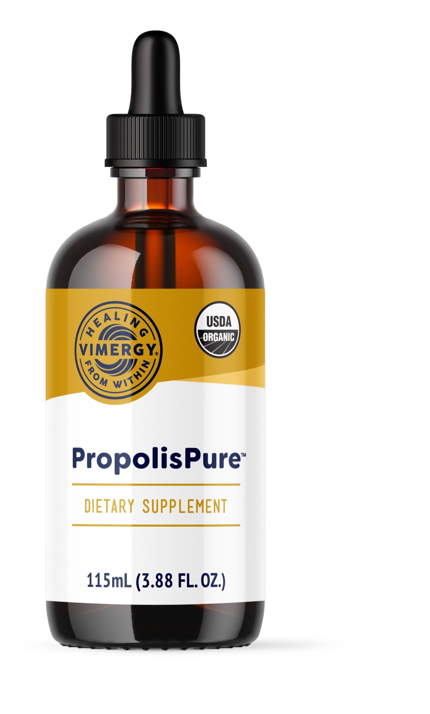 Vimergy PropolisPure bottle pour showing easy daily serving for immune support