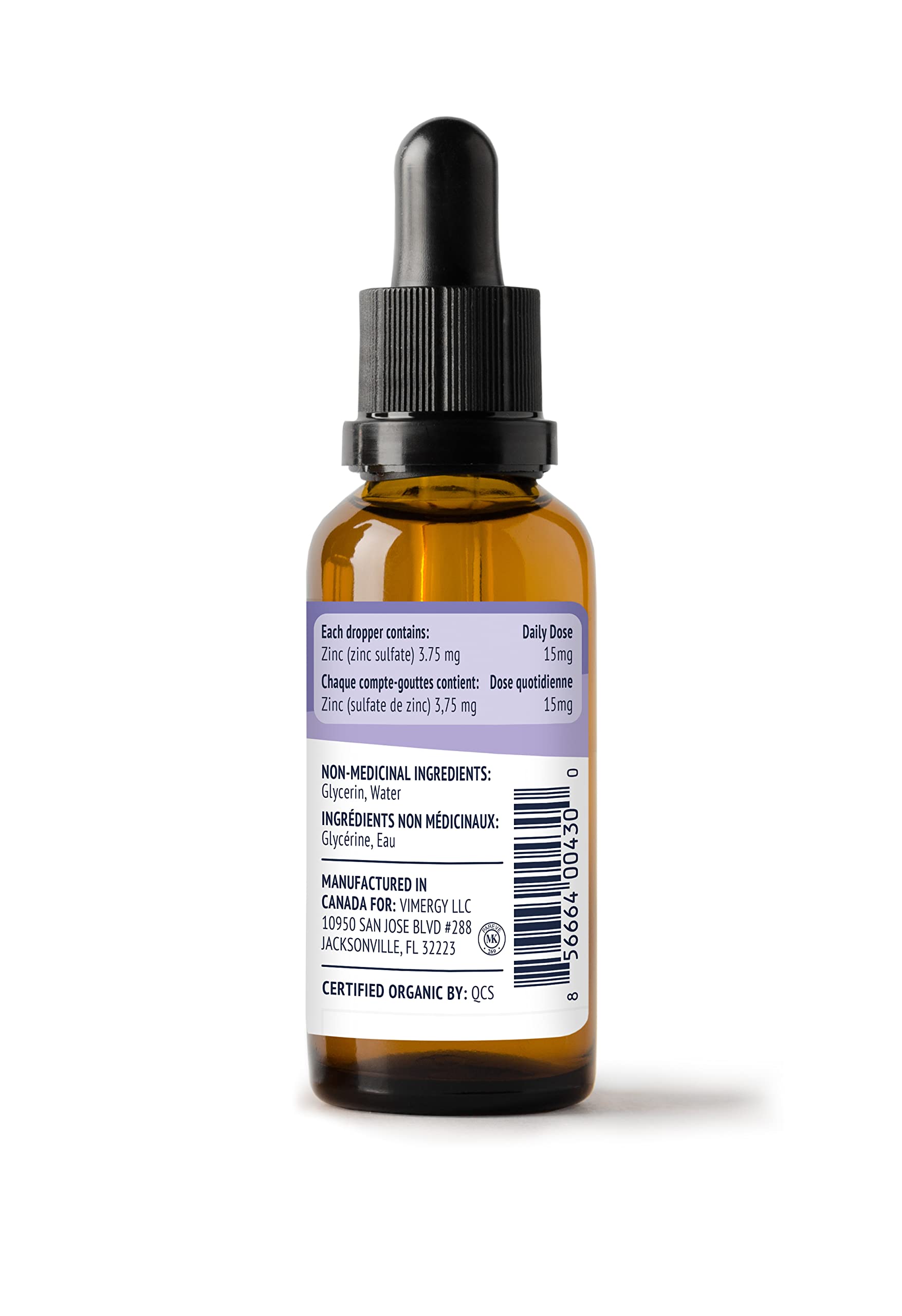 Vimergy Zinc liquid drops poured into a glass for easy daily use.
