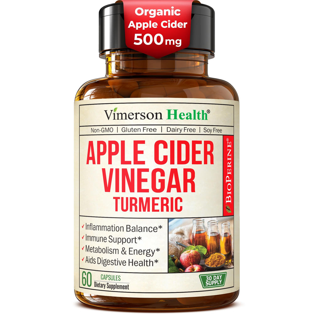 Vimerson Health ACV Turmeric bottle pour shows simple daily intake for digestive balance