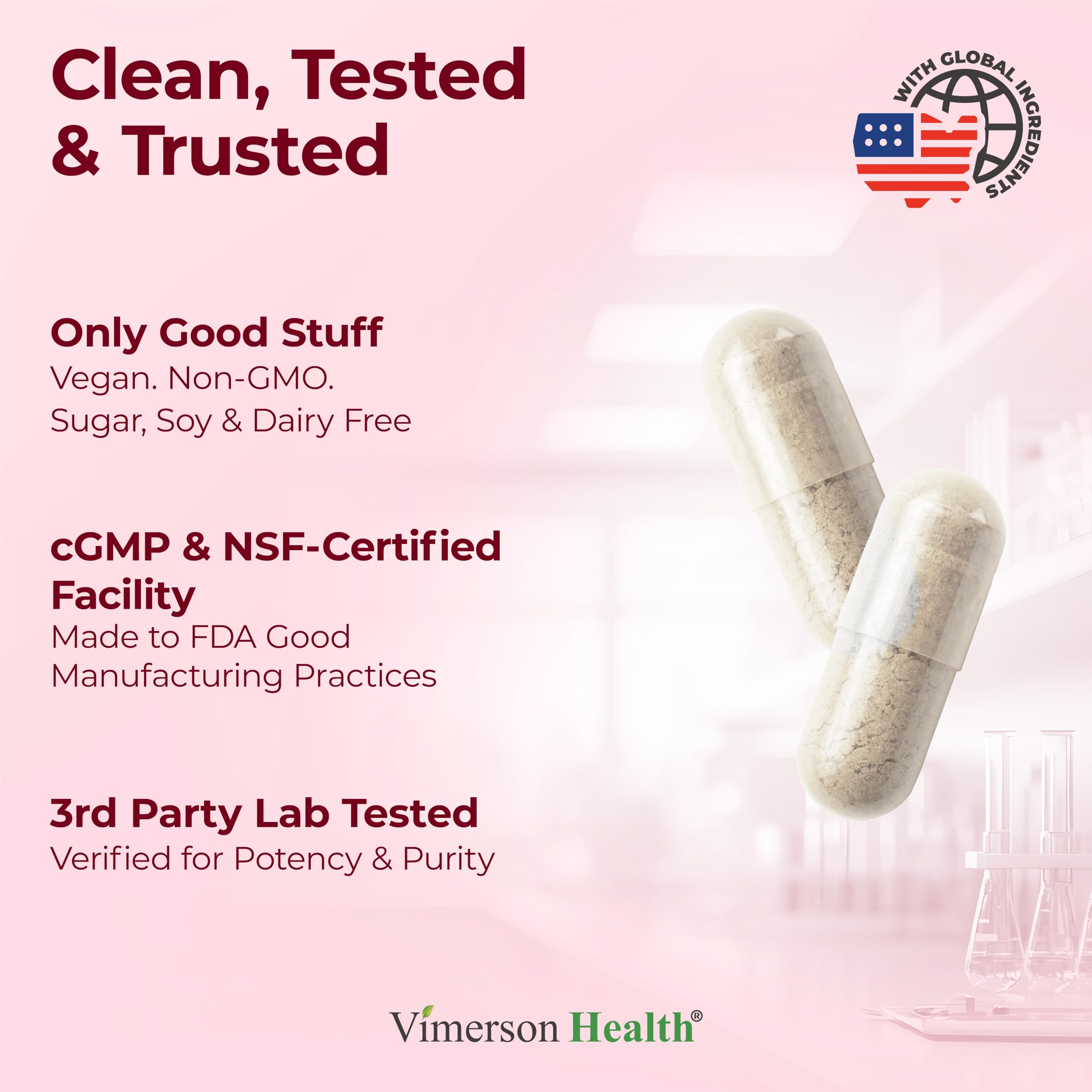 Vimerson Health 650mg packaging box showcasing product benefits at a glance