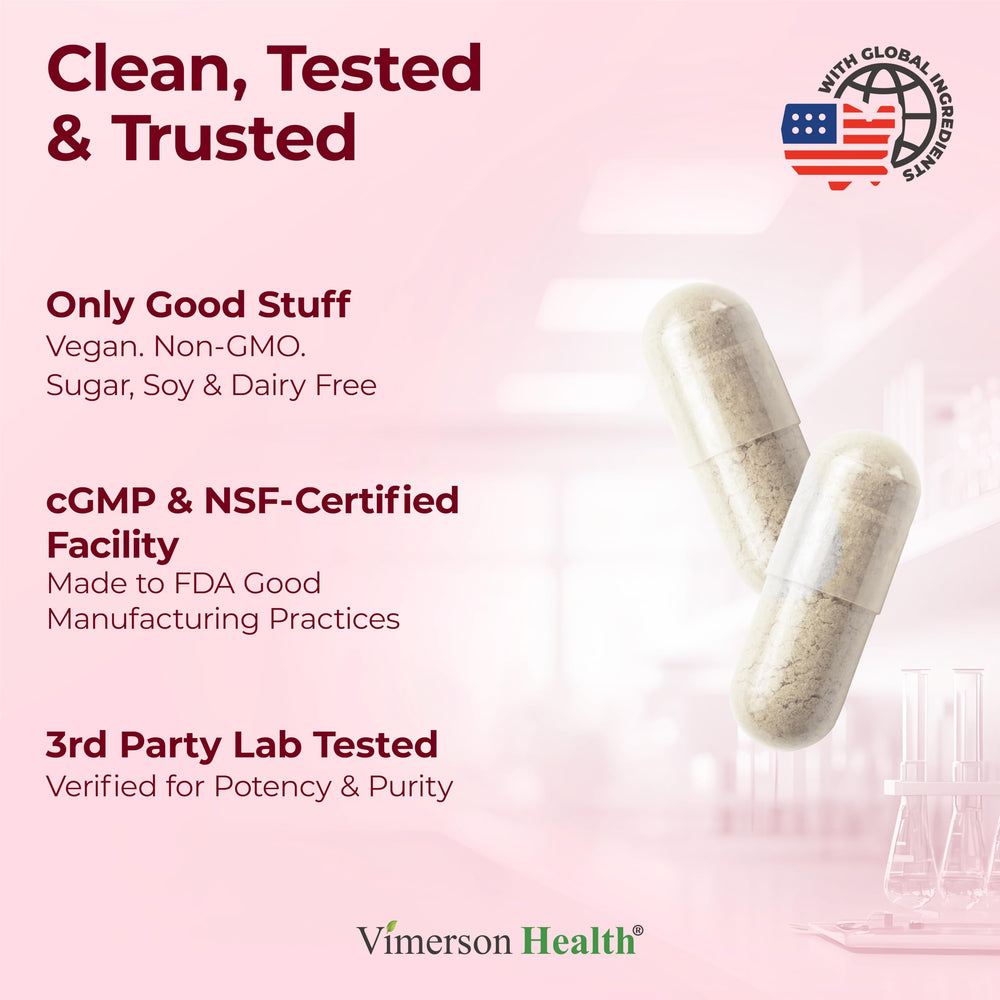Vimerson Health 650mg packaging box showcasing product benefits at a glance