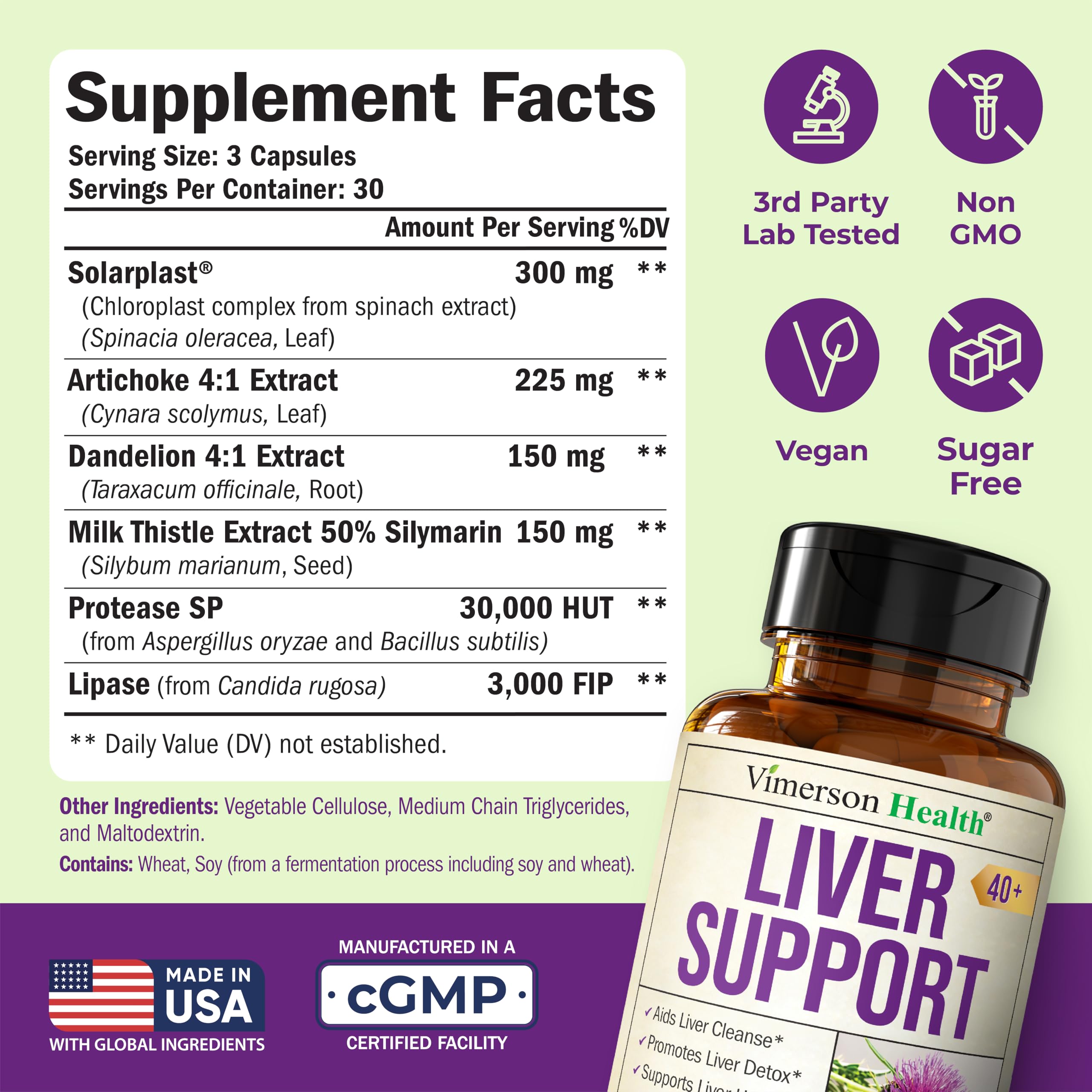 Vimerson Health artichoke extract bottle highlights the extract for digestive support.