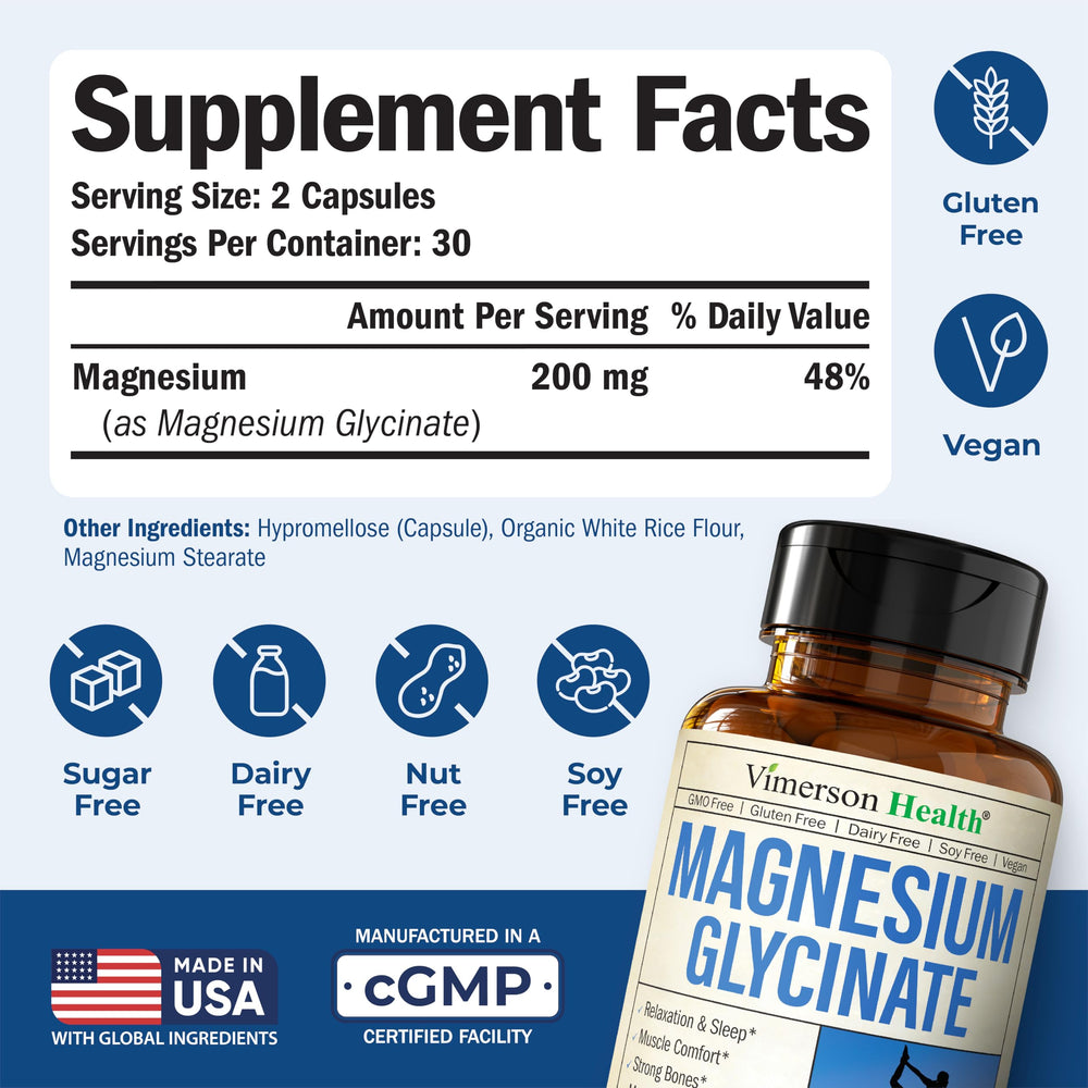 Vimerson Health magnesium bottle beside box to illustrate premium chelated magnesium.