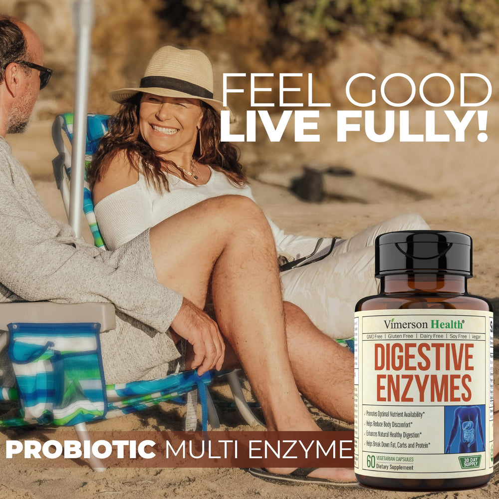 Vimerson Health Digestive Enzymes insert chart outlining enzyme actions and potential digestive support.