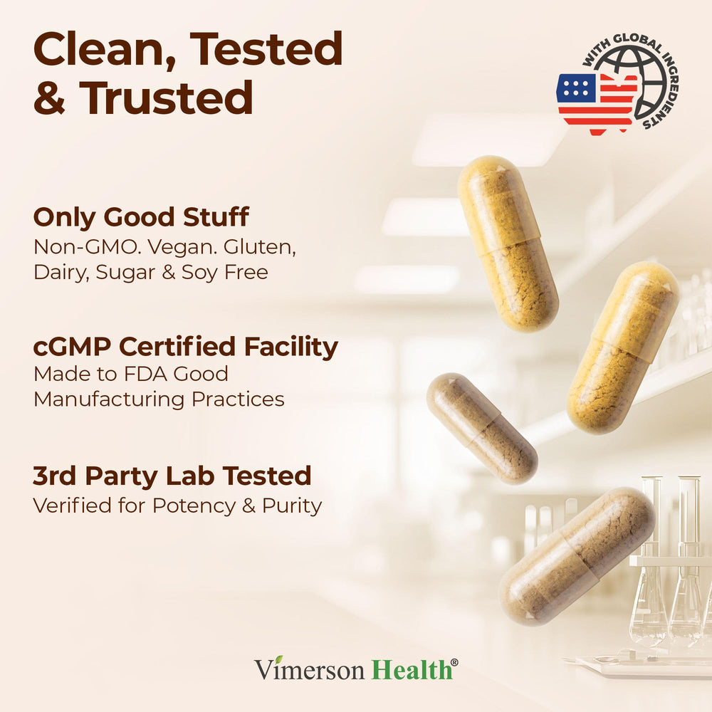 Vimerson Health ginger root capsules highlighting digestive comfort and natural relief
