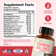 Vimerson Health Hormone Harmony blend close-up shows botanicals for balance.
