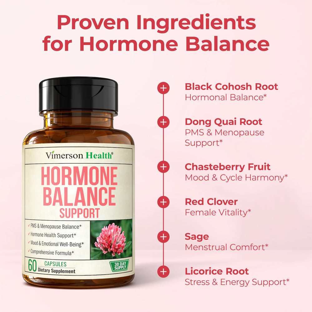 Vimerson Health Hormone Harmony label highlights ingredients and quality.
