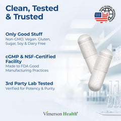 Vimerson Health label details emphasize vegan, non-GMO and allergen-friendly features.
