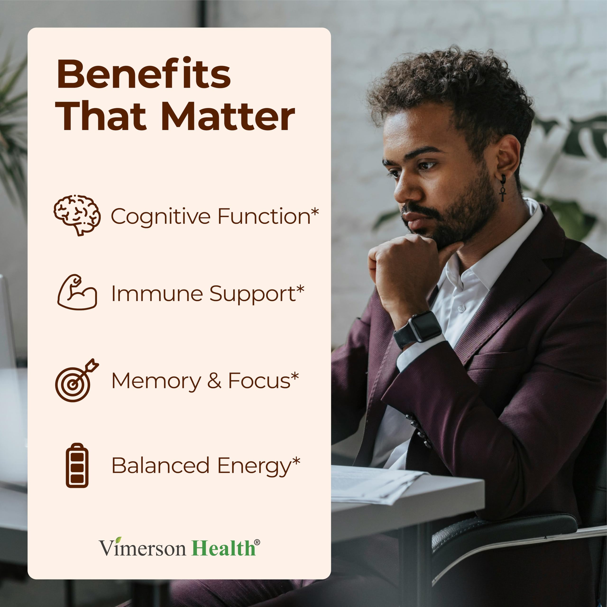 Vimerson Health Lions Mane bottle label close-up shows vegan non-GMO formula