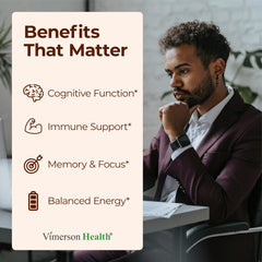 Vimerson Health Lions Mane bottle label close-up shows vegan non-GMO formula